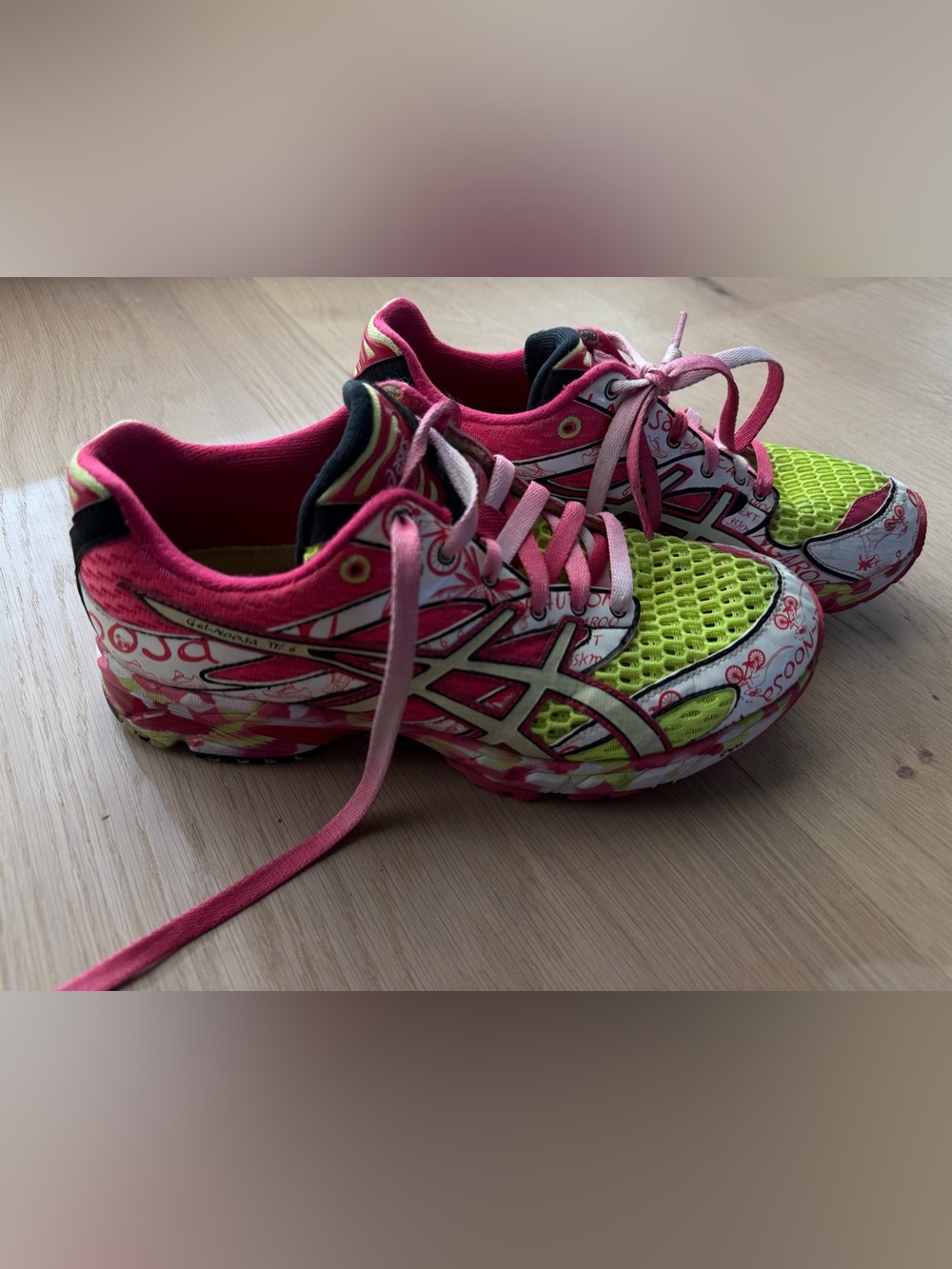 Asics Neon Yellow and Pink Lace-Up Running Sneakers